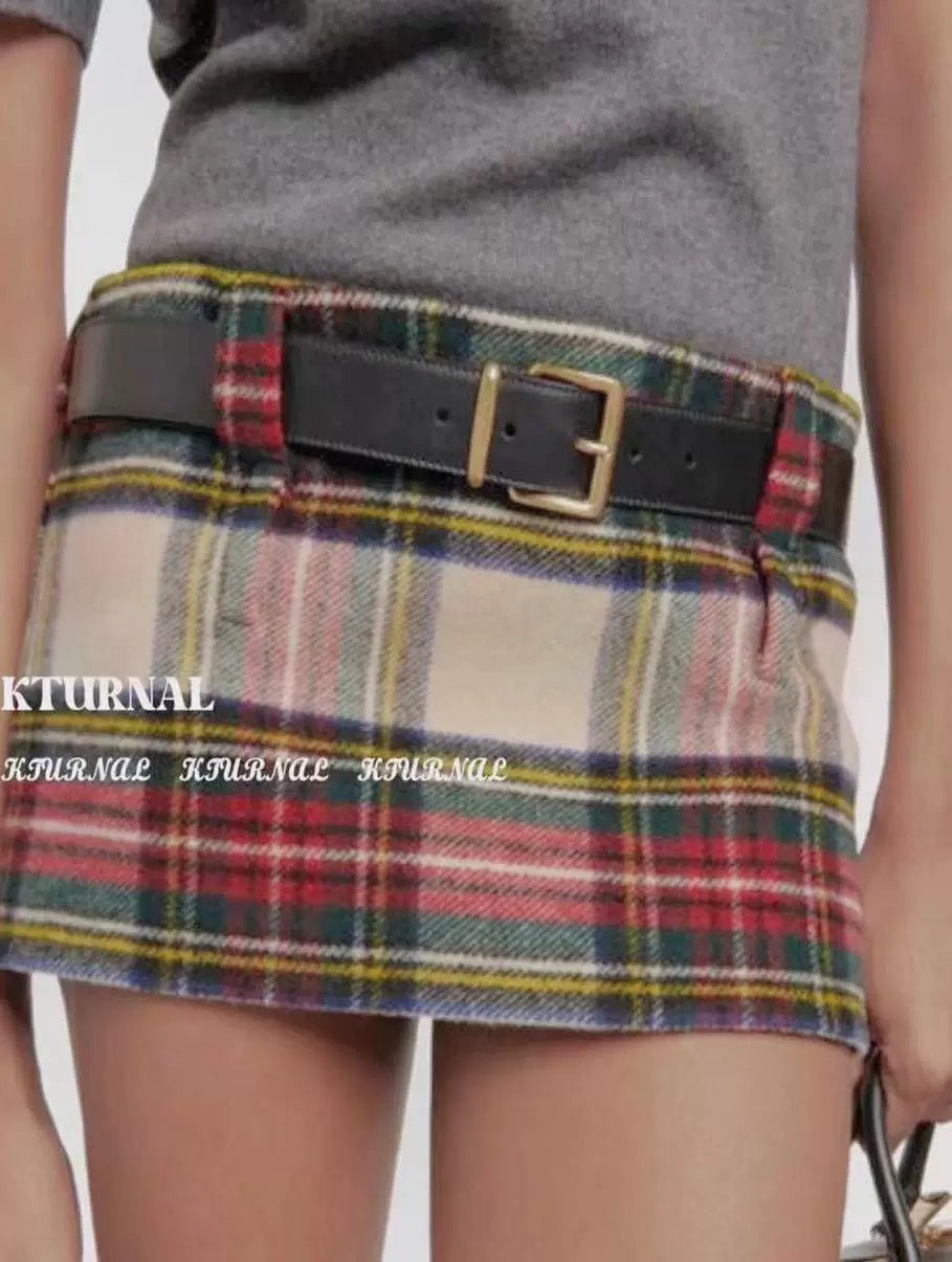 Wool Blend Plaid Mini Skirt - Kturnal