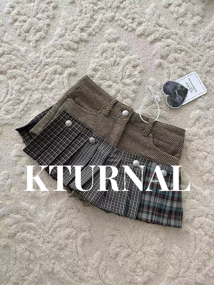 23FW Autumn "Seoul High School Lucal" Plaid Pleated Skirt with Shorts - Kturnal