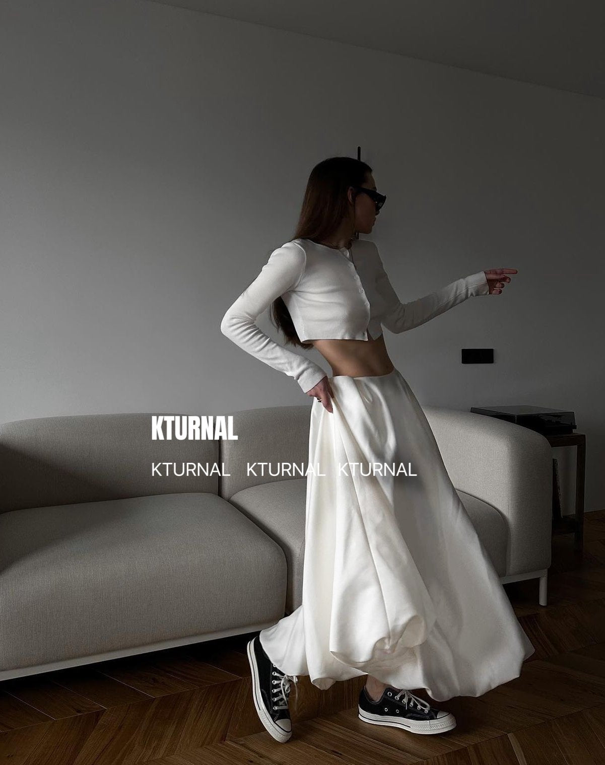 23FW "Ethereal Luminescence" High-Waist Ballet A-Line Midi Skirt - Kturnal