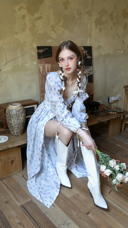 23FW "French Classical Flower Room" Jacquard Princess Autumn Long-Sleeve Dress and Coat Set - Kturnal