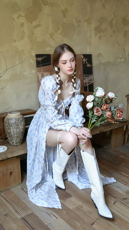 23FW "French Classical Flower Room" Jacquard Princess Autumn Long-Sleeve Dress and Coat Set - Kturnal