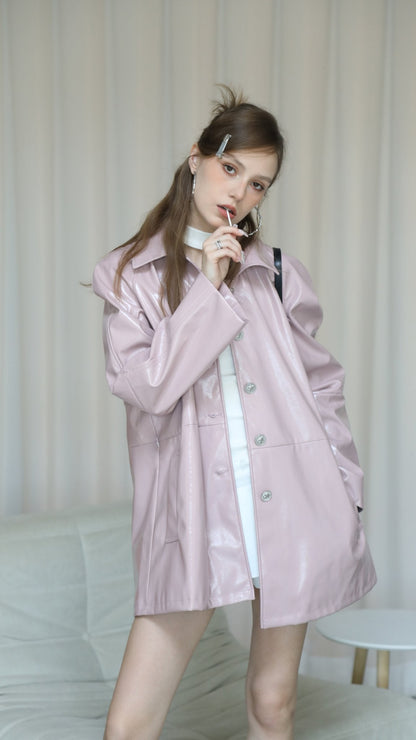 23FW "Old Town of Kemper" Street-Style Retro PU Leather Trench Coat - Kturnal