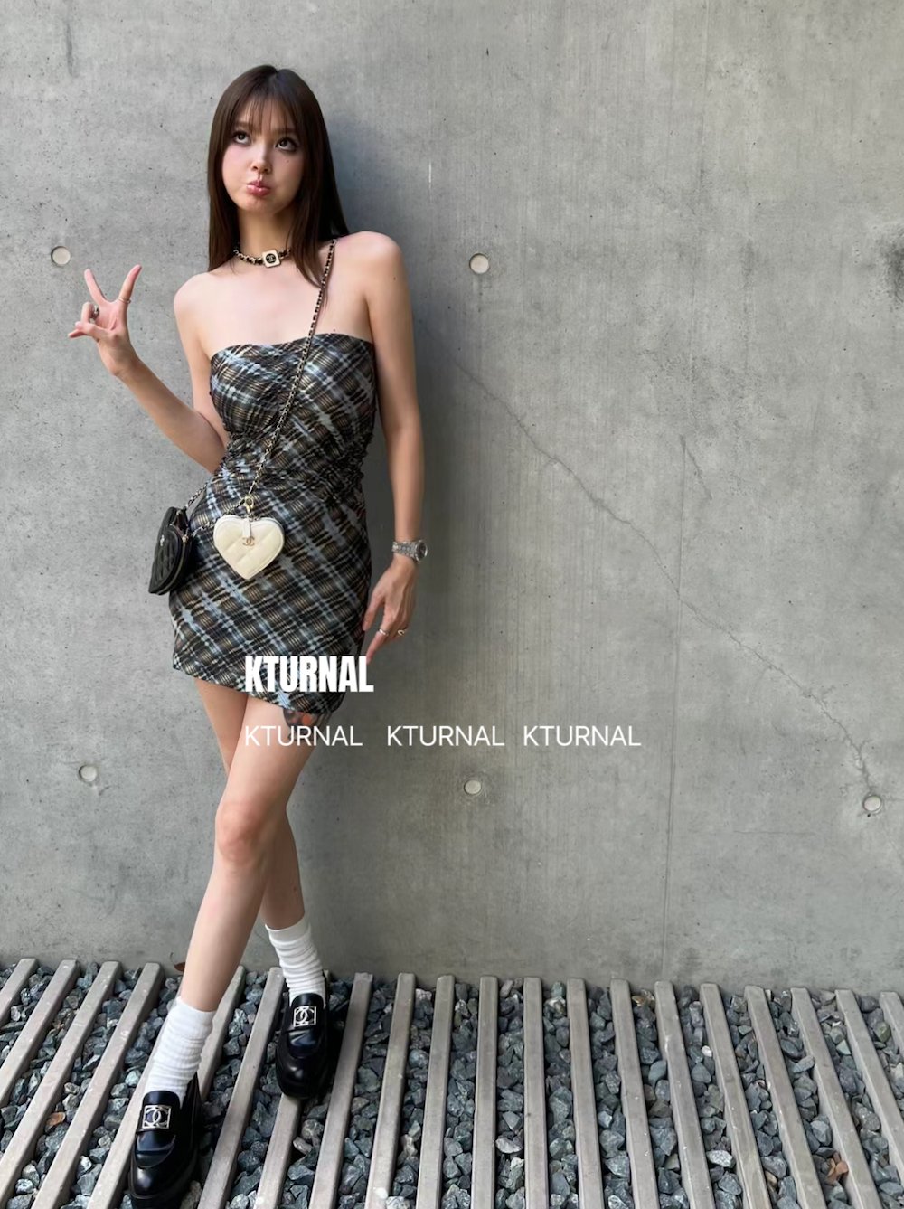 23FW "Rum Almond Stripe" American Retro Streetwear Printed Dress - Kturnal