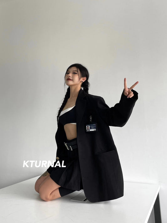 23FW "Urban Chic" Oversized Blazer Jacket in Sophisticated Black - Kturnal