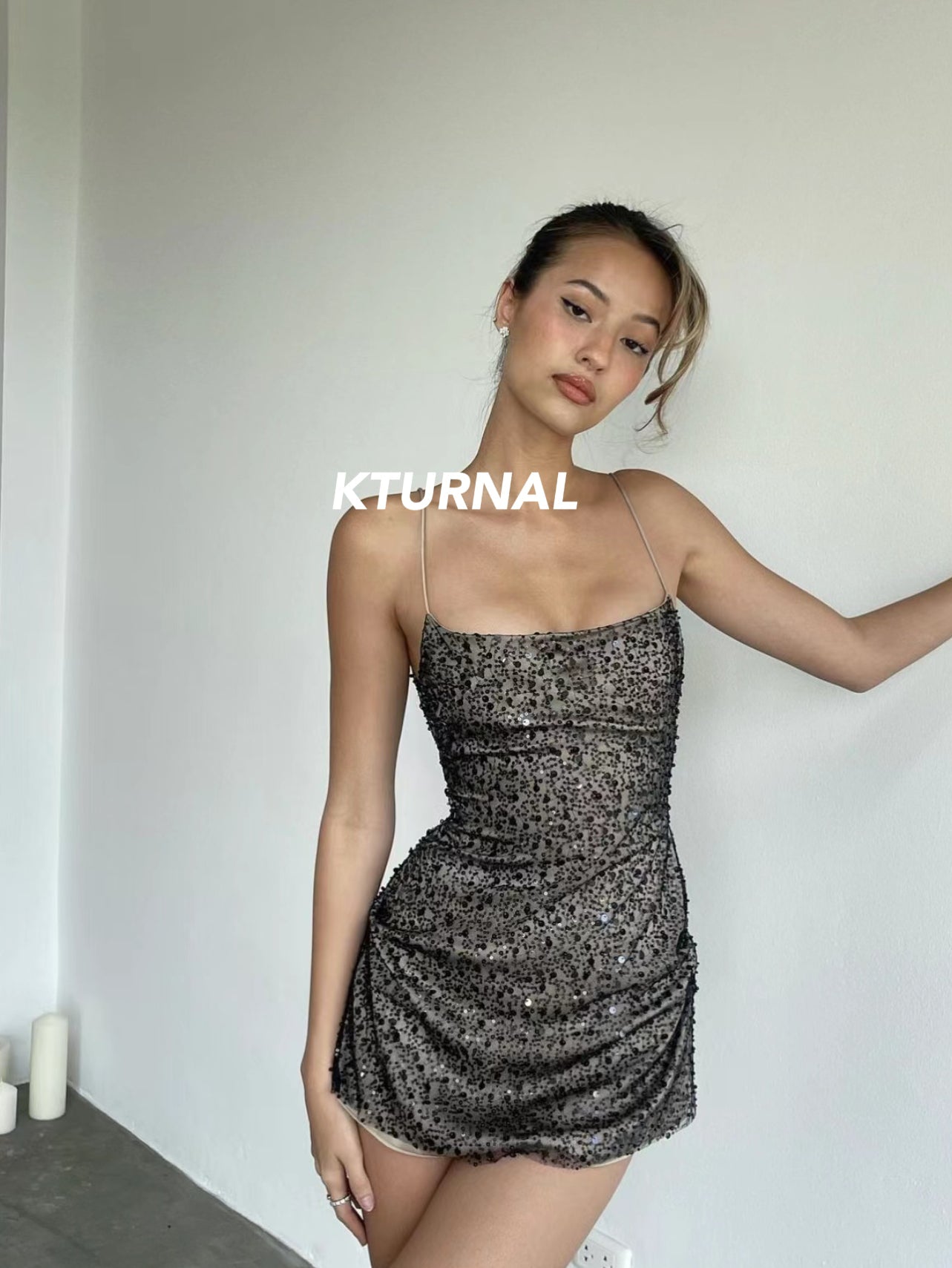 23SS Black Swan Sequin Dress - Kturnal