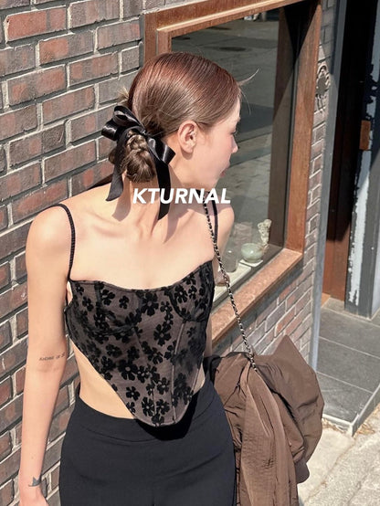 23SS "Dopamine Girl" French Embroidered Open-Back Bodysuit Top - Kturnal