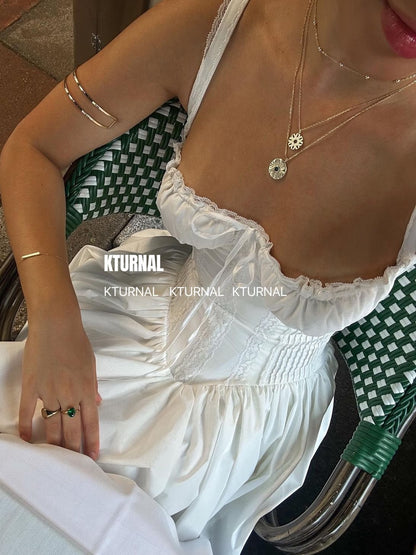 23SS Eden Girl French Vintage White Dress Slimming Dress - Kturnal