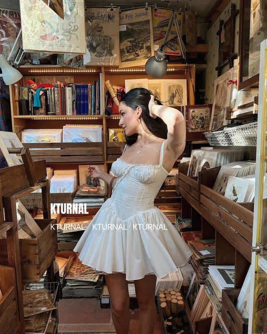 23SS Eden Girl French Vintage White Dress Slimming Dress - Kturnal