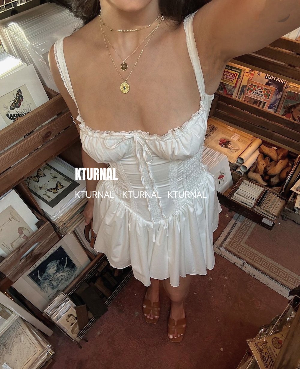 23SS Eden Girl French Vintage White Dress Slimming Dress - Kturnal