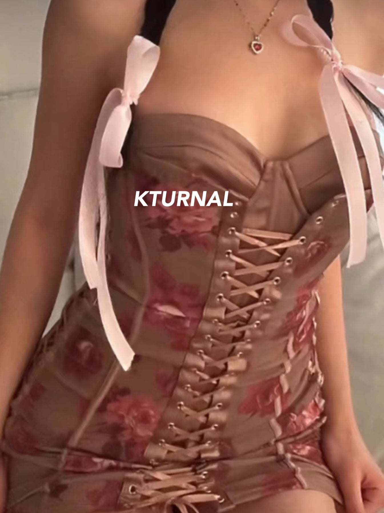 23SS "French Elegance" Jacquard Vintage Rose Bustier Dress - Kturnal