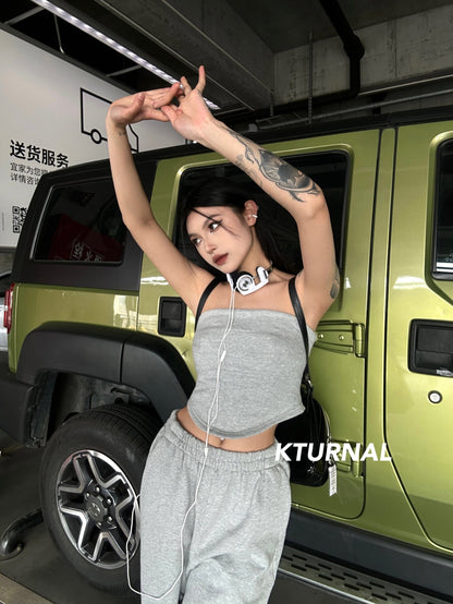 23SS Glamour Grind: American Street Style Sports Tube Top and Trousers - Kturnal