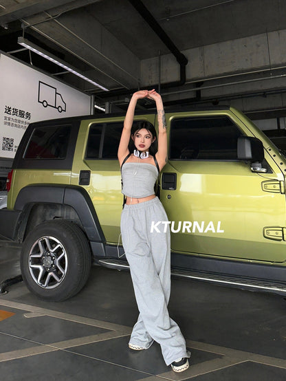 23SS Glamour Grind: American Street Style Sports Tube Top and Trousers - Kturnal