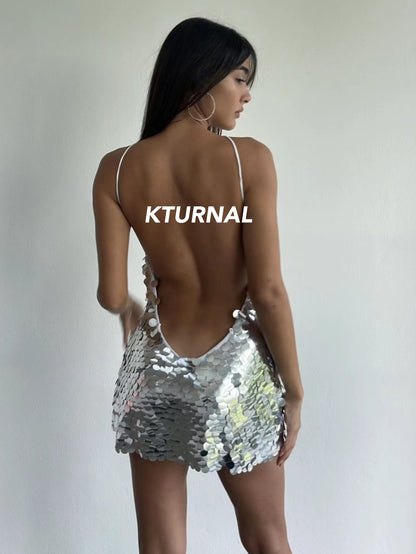 23SS "Liquid Elegance" Metallic Sparkle Slim Strap Dress - Kturnal