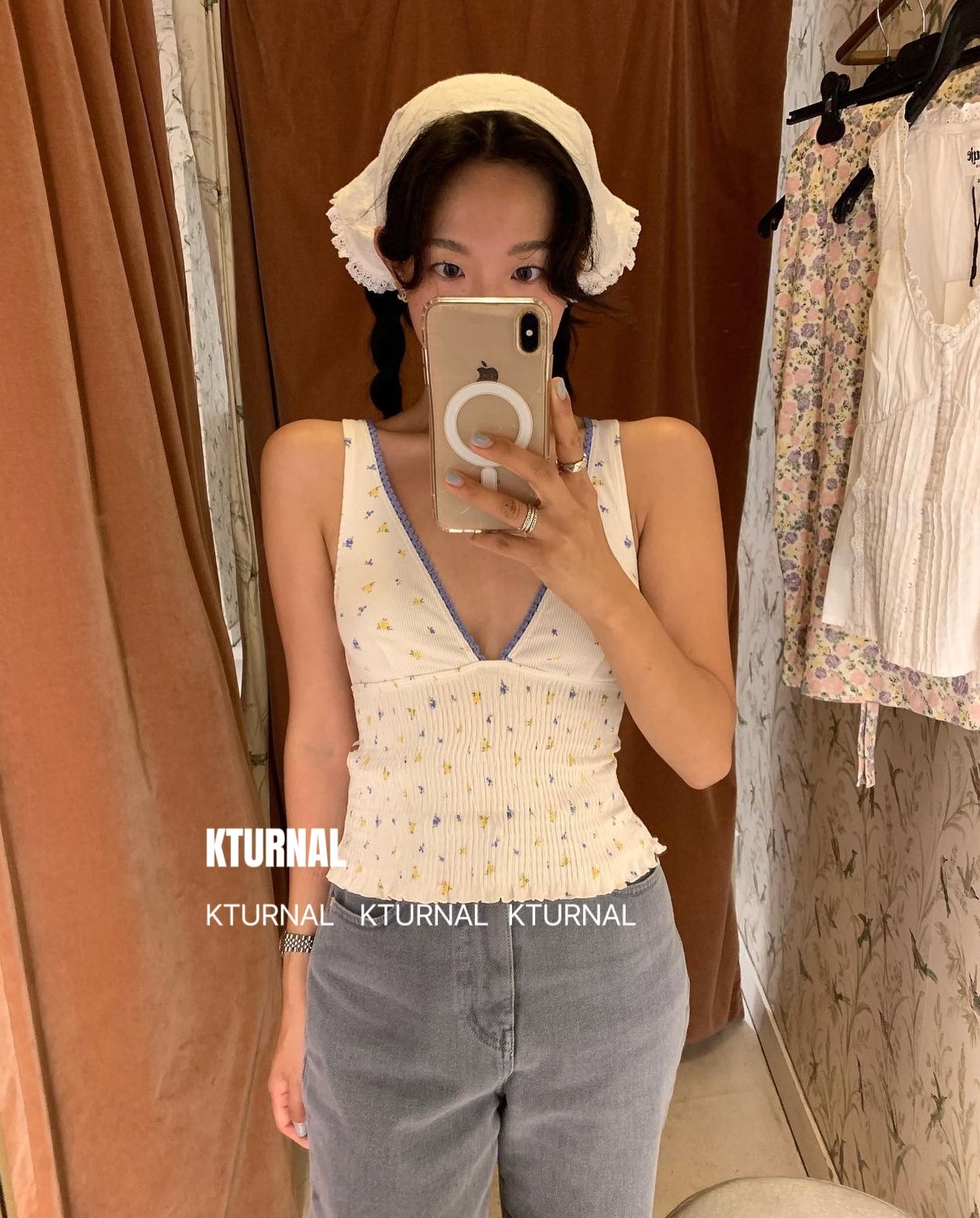 23SS Love Notebook French Sweet Vintage Floral Sleeveless Waistcoat Top - Kturnal
