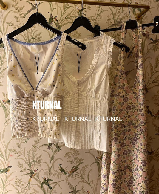23SS Love Notebook French Sweet Vintage Floral Sleeveless Waistcoat Top - Kturnal