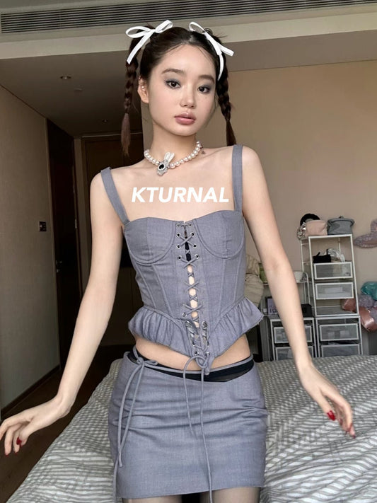 23SS Roaming Sicily French Vintage Elegant Slim Fit Vest Dress - Kturnal