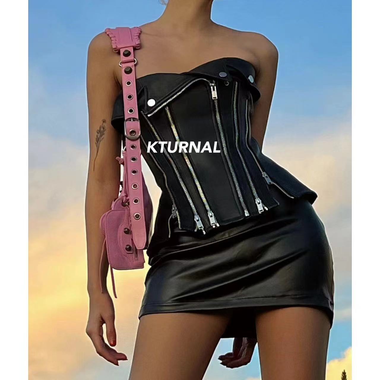 23SS Sexy Heavyweight Leather Slimming Tube Top - Kturnal