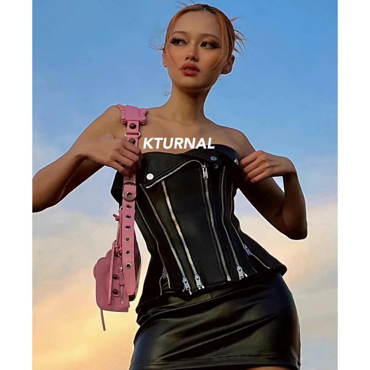 23SS Sexy Heavyweight Leather Slimming Tube Top - Kturnal