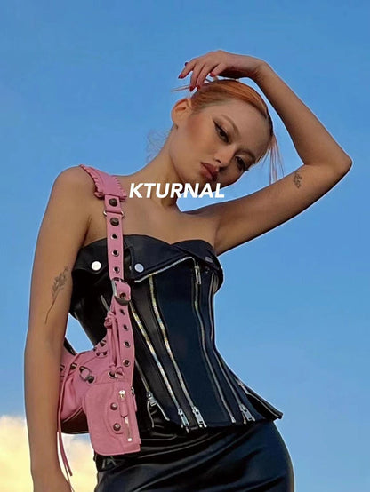 23SS Sexy Heavyweight Leather Slimming Tube Top - Kturnal