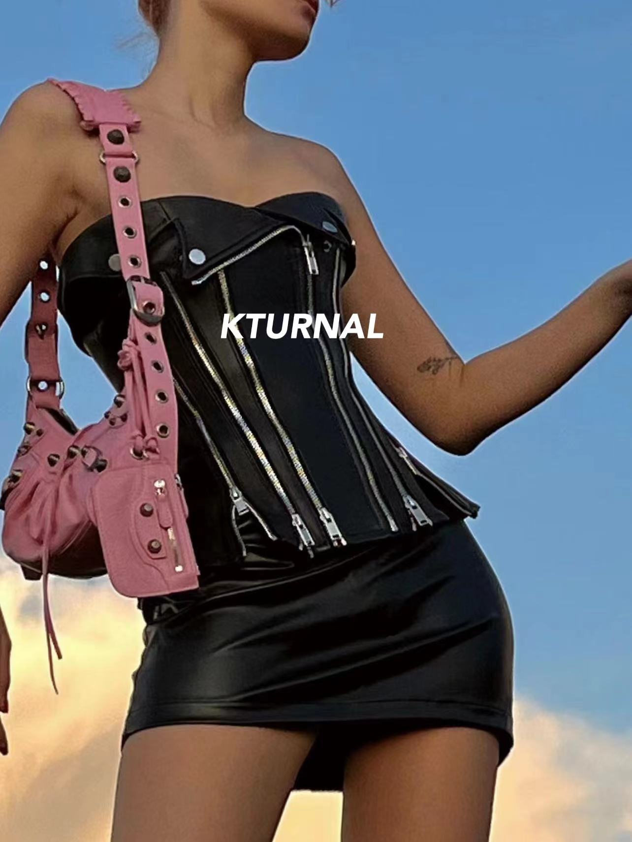 23SS Sexy Heavyweight Leather Slimming Tube Top - Kturnal