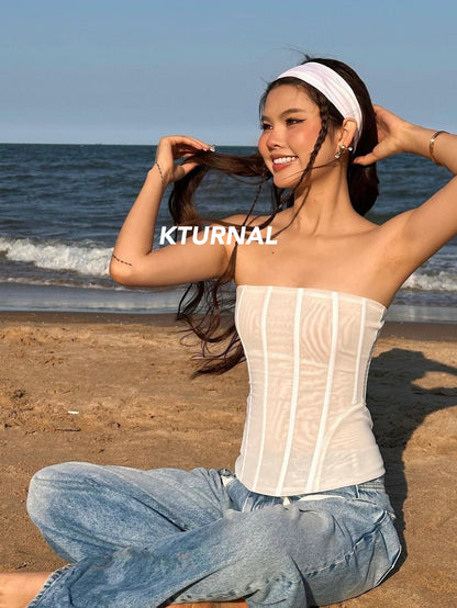 23SS Summer Bubble Pear Dopamine Outfit Spicy Girl Pure Desire Tube Top - Kturnal