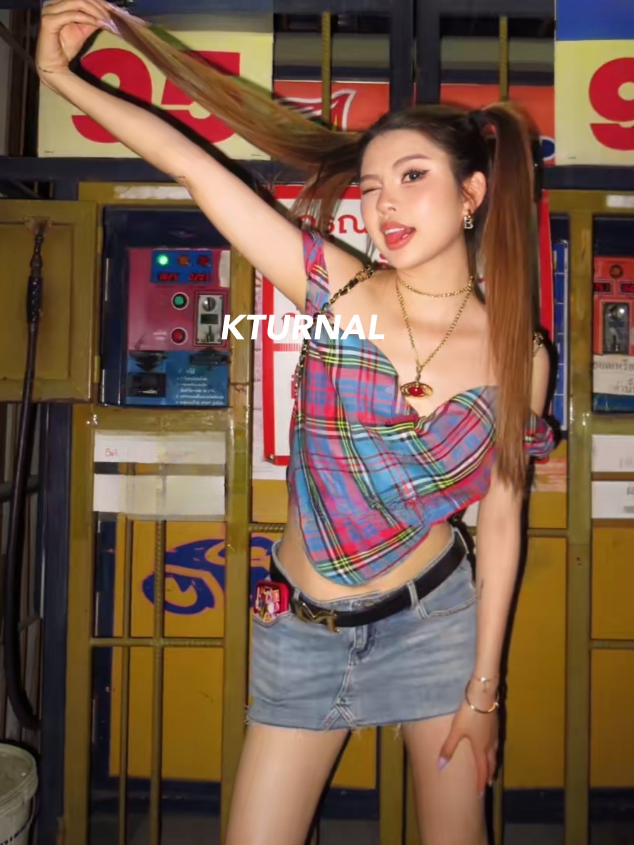 23SS Vivi Holiday Empress Dowager Retro Classic Plaid Slimming Tank Top - Kturnal