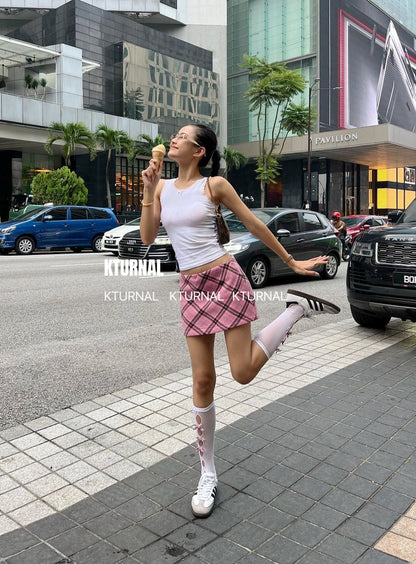 Blackpink American College Style Plaid Mini Skirt - Kturnal