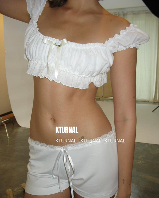 FW23 "Garden Journal" French Vintage Ruffle Lace Top and Skirt Set - Kturnal