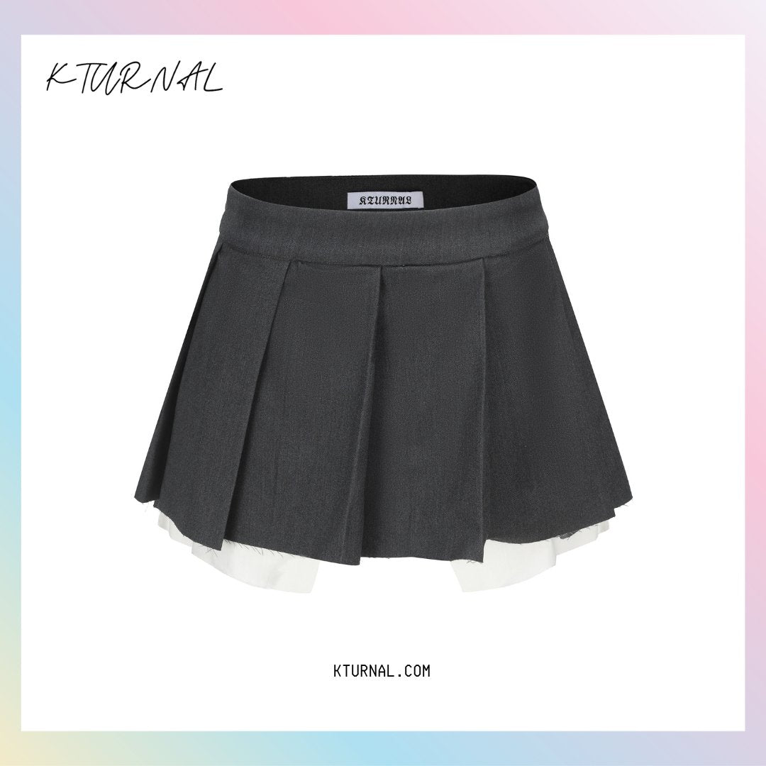 Mocha Grey Y2K Millennium Pleated Mini Skirt - American High School Style - Kturnal