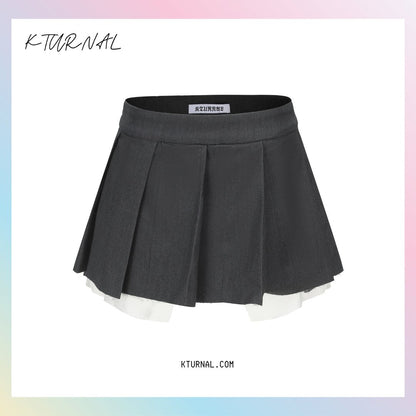 Mocha Grey Y2K Millennium Pleated Mini Skirt - American High School Style - Kturnal