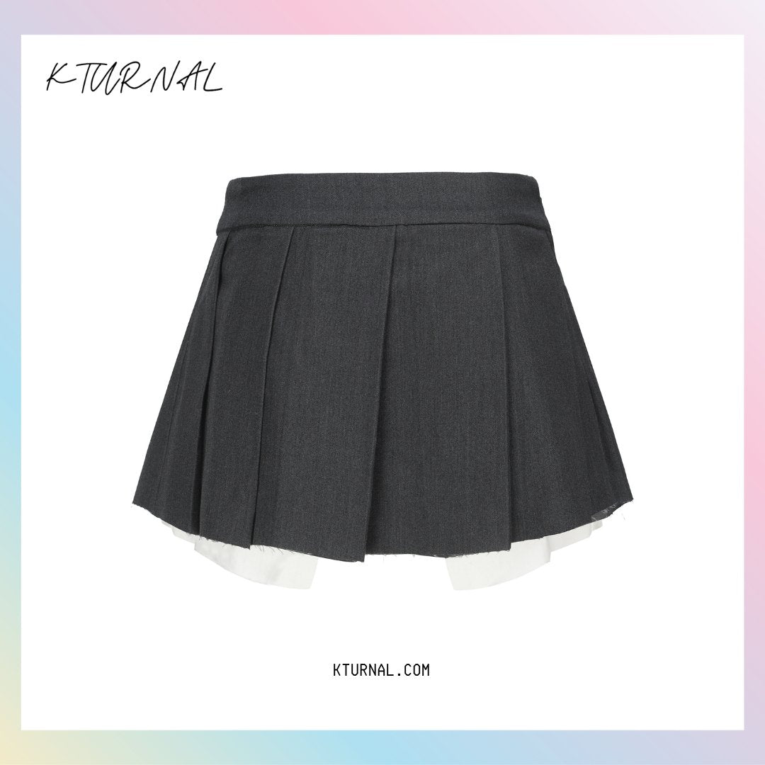 Mocha Grey Y2K Millennium Pleated Mini Skirt - American High School Style - Kturnal