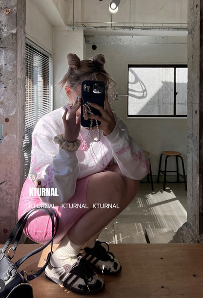 Youthful Vintage Cartoon Print Crop Hoodie in White - Kturnal